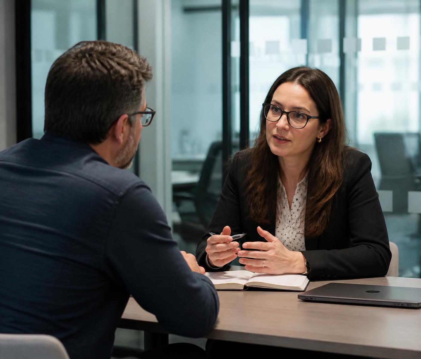 HR adviser discussing a workplace matter with a business manager