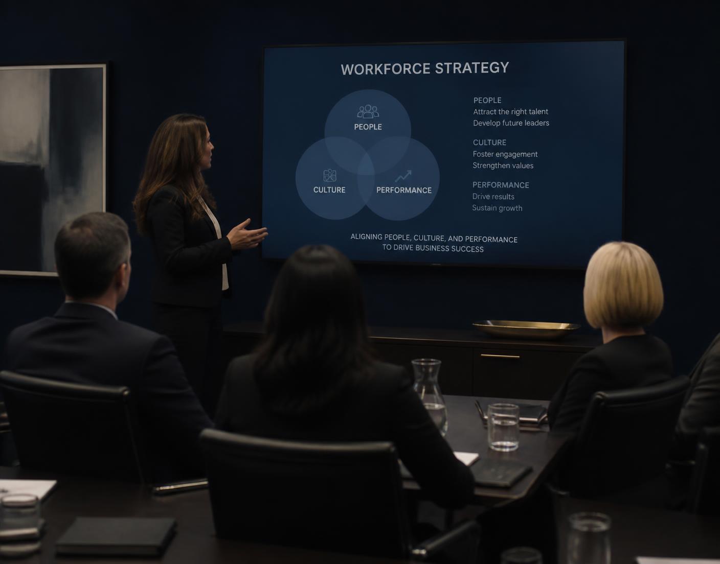 HR consultant presenting workforce planning to a leadership team